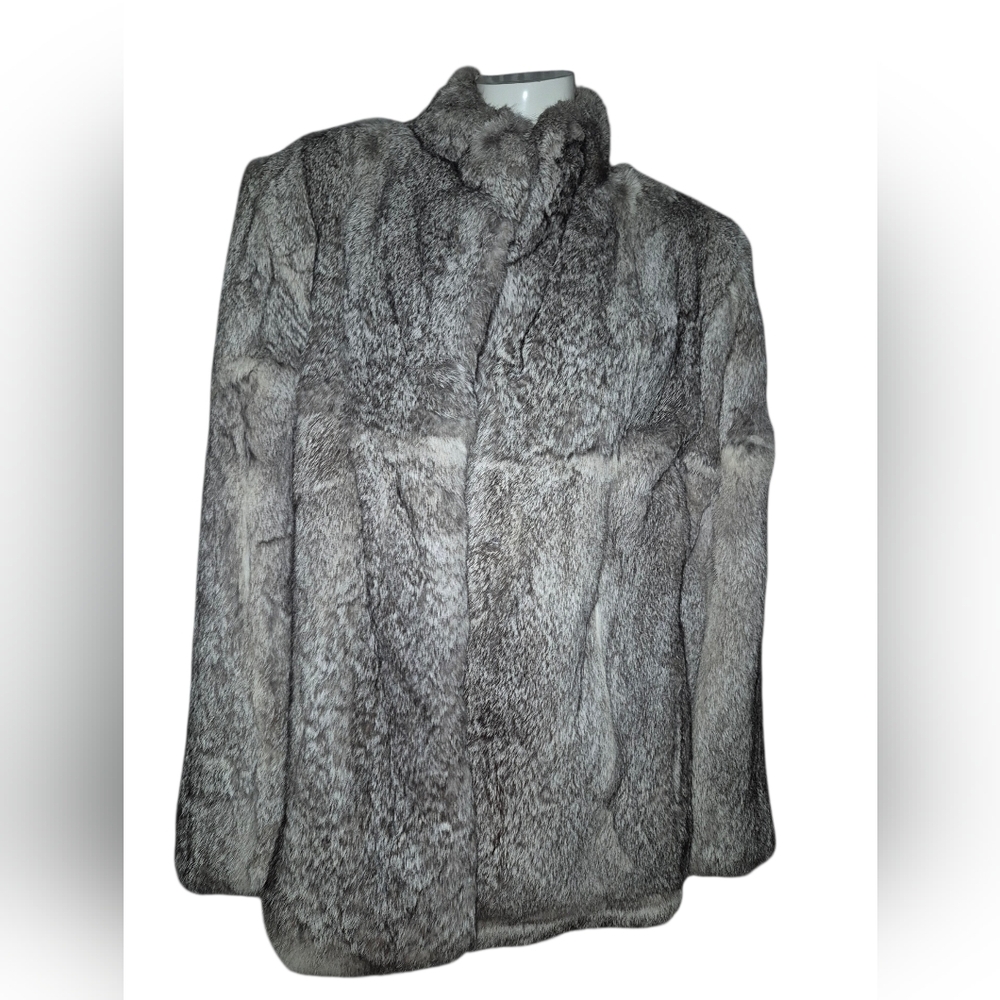 Gray Rabbit Fur Coat Lined Women's Size Medium
